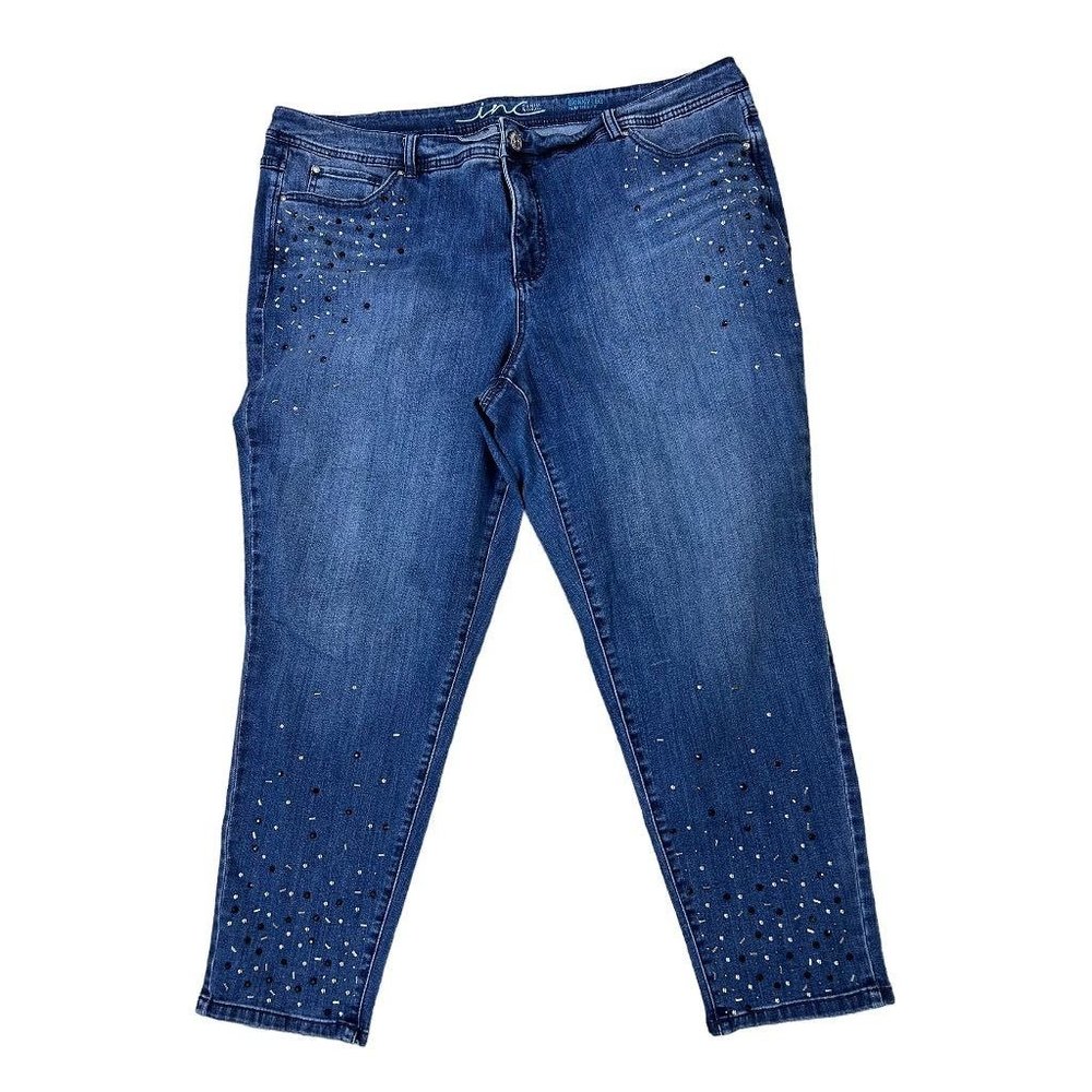 24W INC International Concepts Women's Embellished Jeans Skinny Leg Slim Tech Fi
